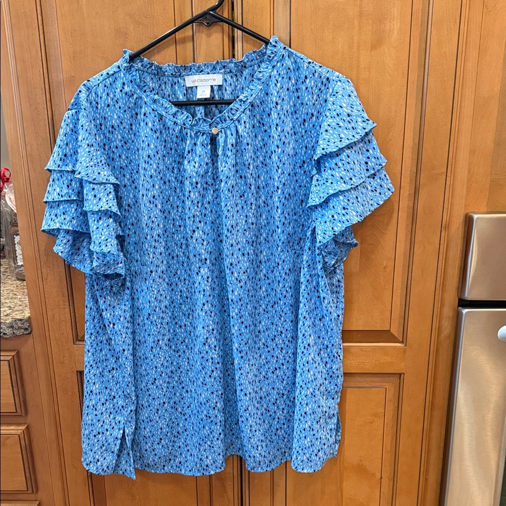 Liz Claiborne Blue Ruffle Sleeve Blouse